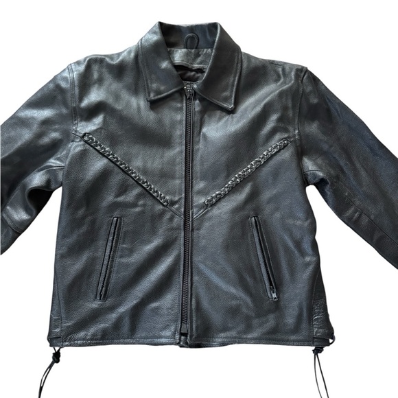 VTG Leather Biker Western Jacket Women’s XL Cinch Waist Woven Relaxed Grunge - Picture 2 of 8